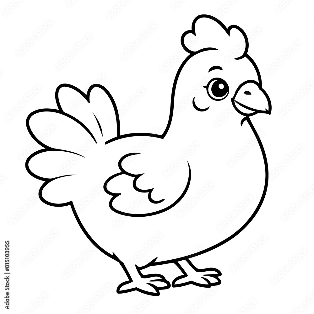 Fototapeta premium Simple vector illustration of hen drawing for toddlers coloring activity