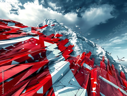 Futuristic 3D flag of Gibraltar, featuring digital rock of Gibraltar with hightech maritime themes
