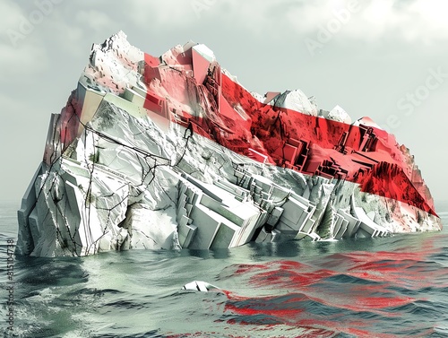Futuristic 3D flag of Gibraltar, featuring digital rock of Gibraltar with hightech maritime themes