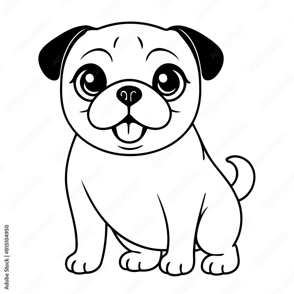 Cute vector illustration Pug for kids colouring page Cute vector illustration Pug for kids colouring page