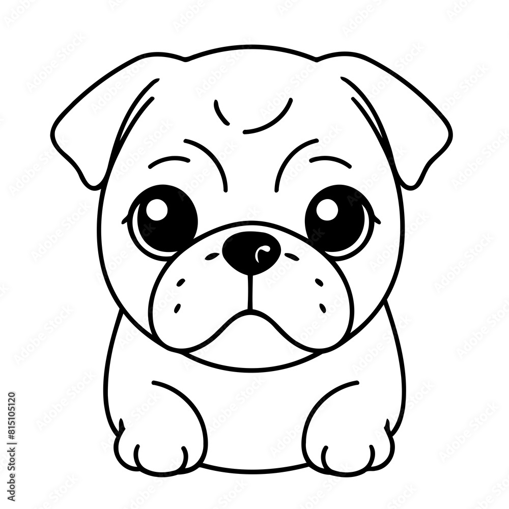Simple vector illustration of Pug drawing for kids colouring activity Simple vector illustration of Pug drawing for kids colouring activity