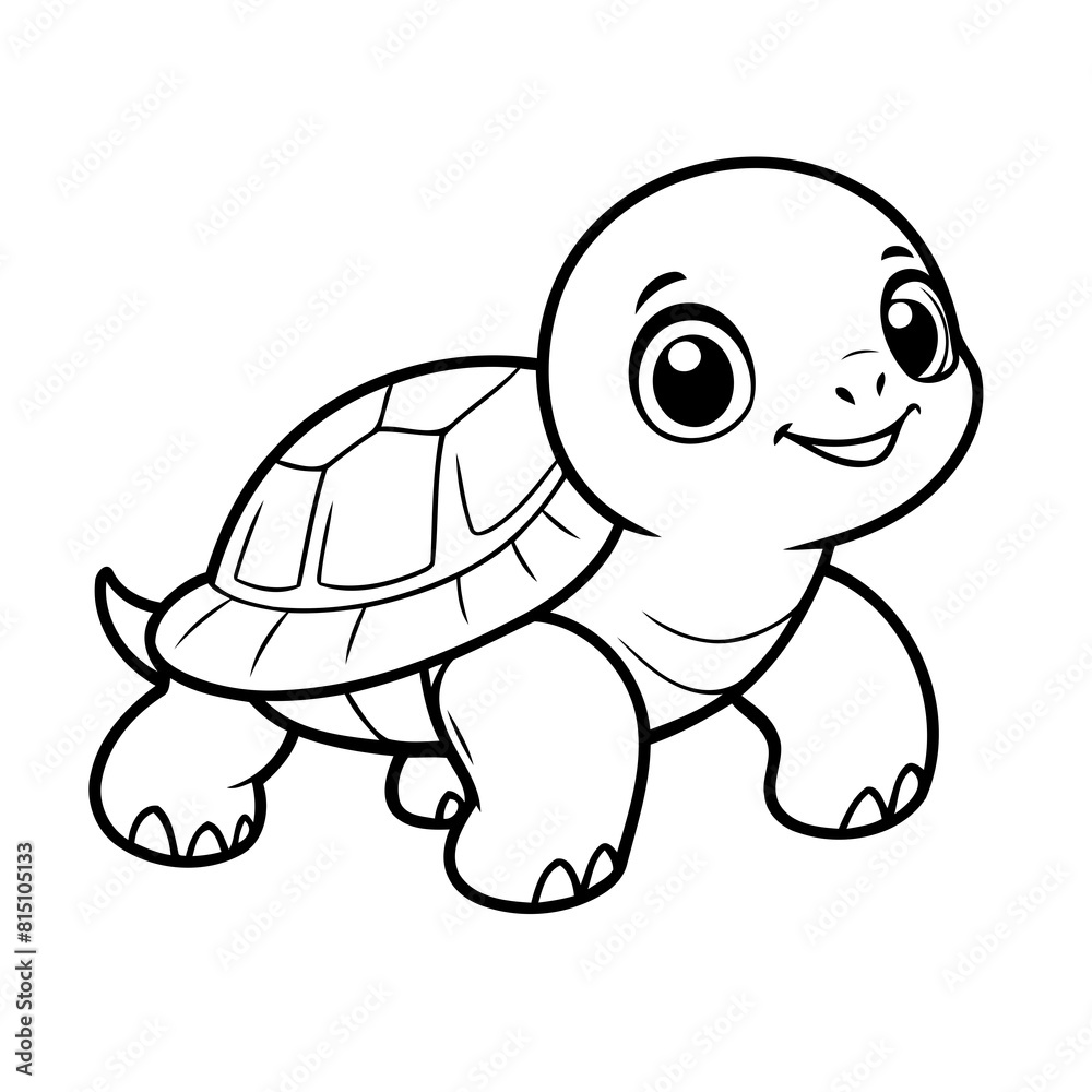 Fototapeta premium Vector illustration of a cute turtle drawing for toddlers colouring page
