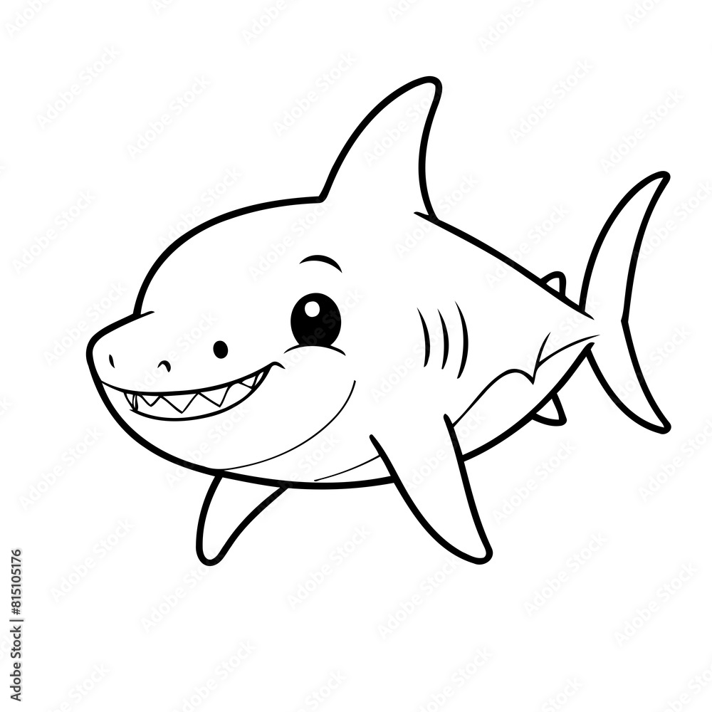 Vector illustration of a cute Shark drawing for kids page