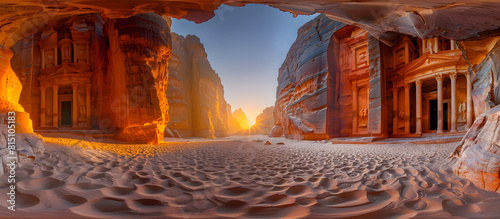 First Light of Day Illuminates the Majestic Treasury of Petra Jordan photo