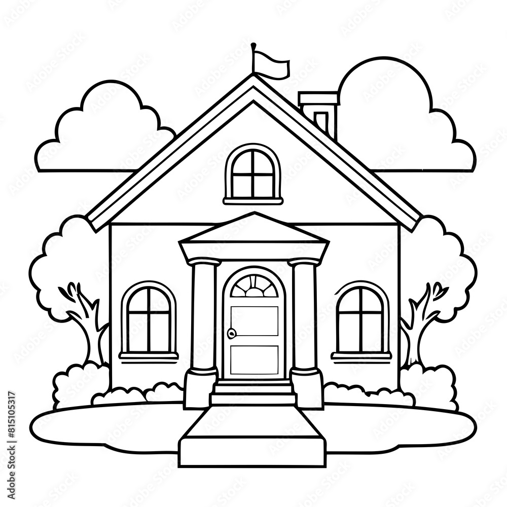 Simple vector illustration of House drawing for toddlers colouring page Simple vector illustration of House drawing for toddlers colouring page