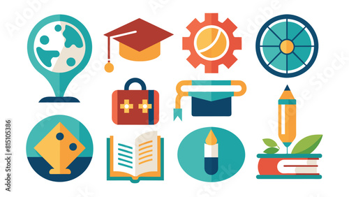 Collection of Education and Learning Flat Icons. Academic Symbols for Global Knowledge, Career Growth, and Skill Development.