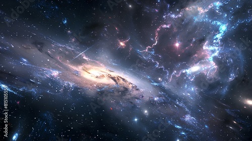 The image shows a beautiful space galaxy with stars, planets and nebula. photo