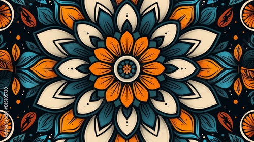 Orange and Blue Floral Pattern on Black Background