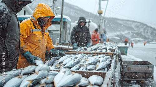 Fresh Catch Unloaded Fishermen Prepare Direct Sale at Local Market