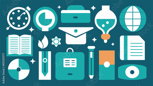 Modern flat design vector icons for business, education, science, and time management