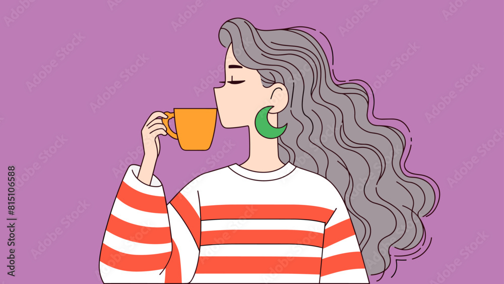 Ilustración de una mujer descansando y bebiendo un cafe Ilustración de una mujer descansando y bebiendo un cafe