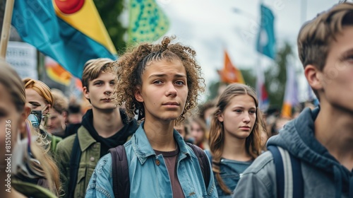 Group of young freedom demonstrators fight for climate change. AI generated © artpray