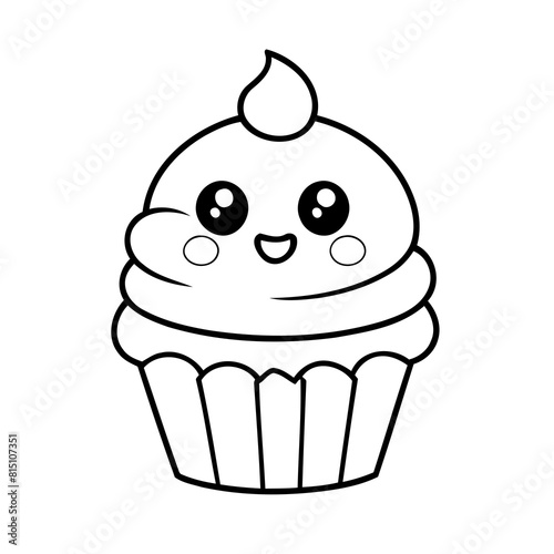 Vector illustration of a cute cupcake doodle for toddlers colouring page
