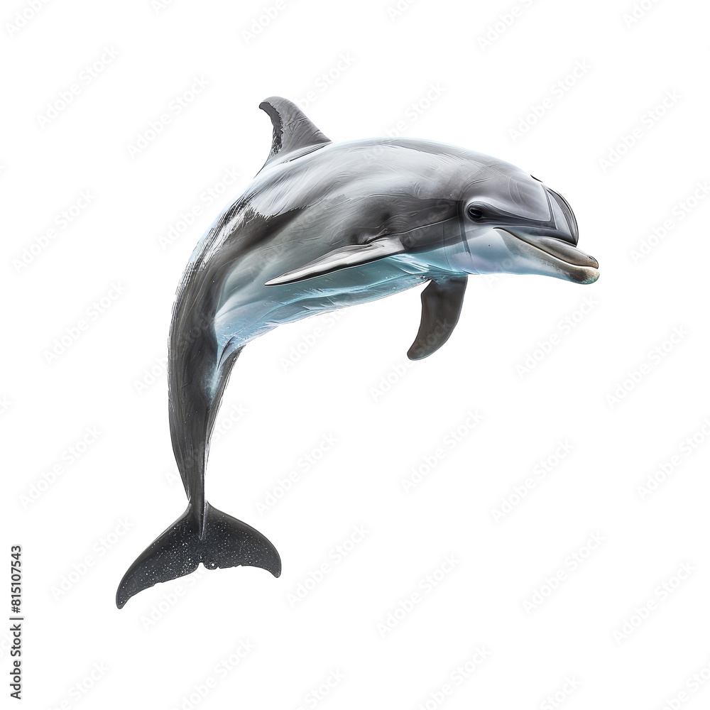 Obraz premium A dolphin is leaping into the air against a plain white backdrop, a dolphin isolated on transparent background