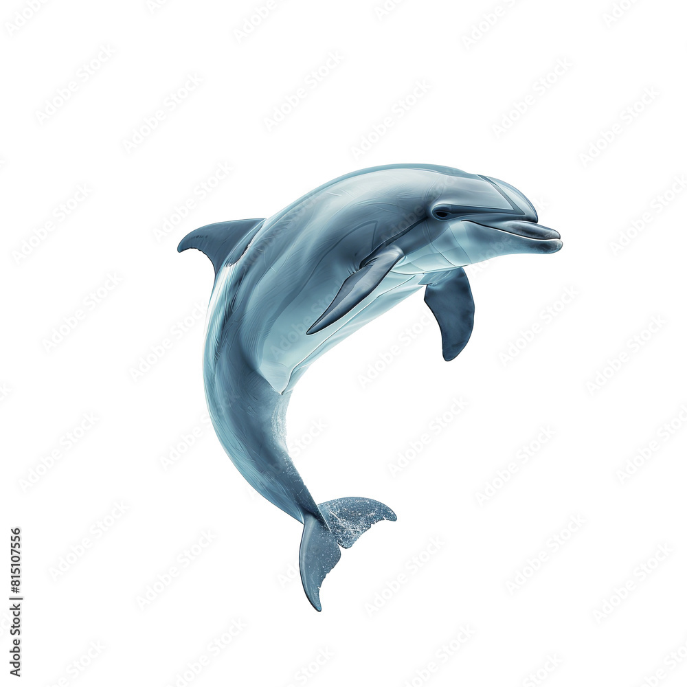 Obraz premium A blue dolphin jumps gracefully against a clean Png background, a dolphin isolated on transparent background