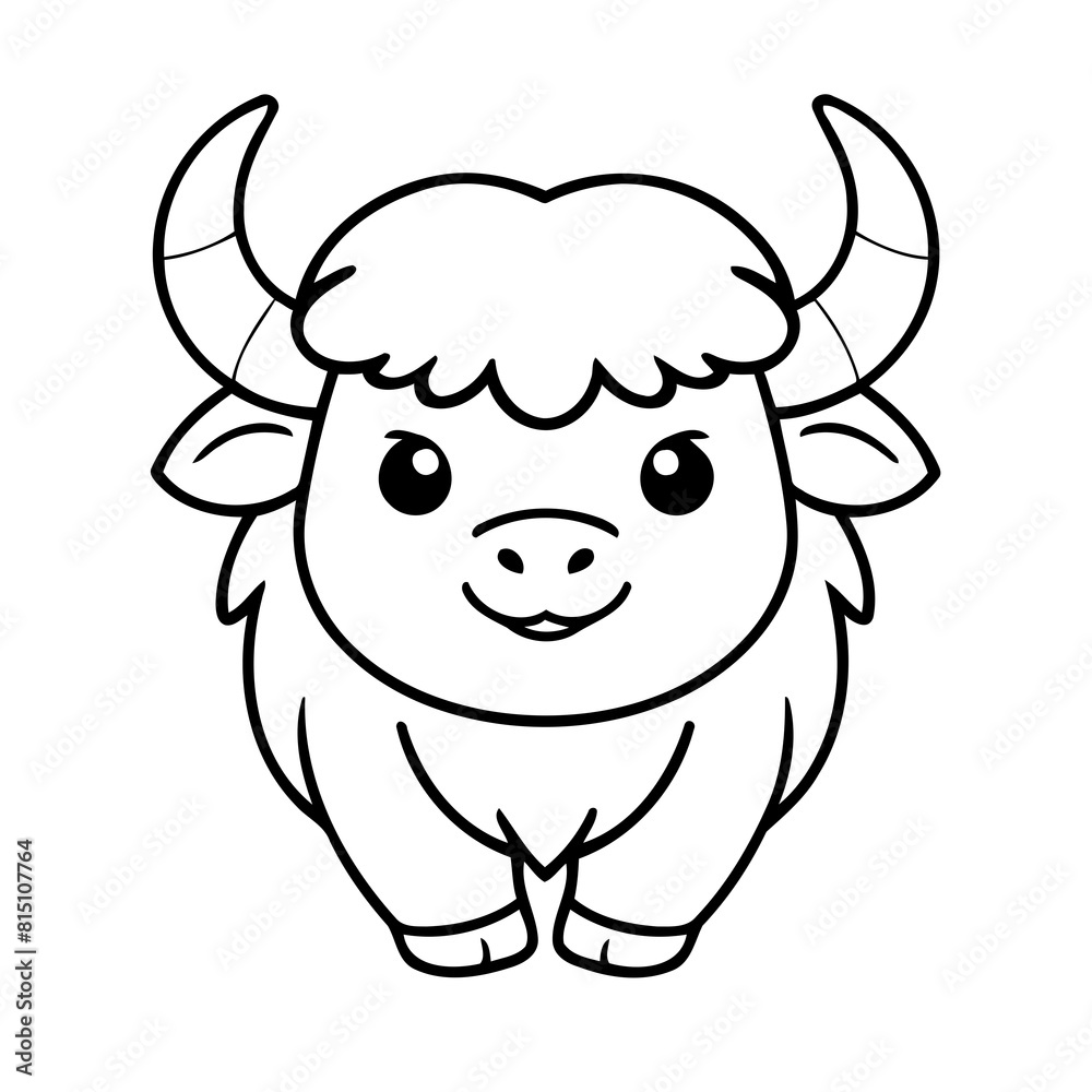 Cute vector illustration Yak drawing for colouring page Cute vector illustration Yak drawing for colouring page