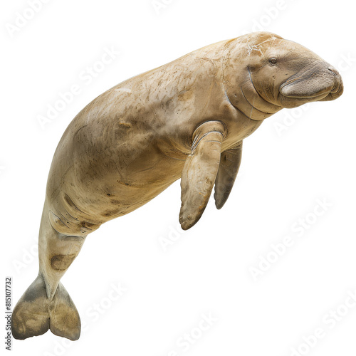 A stuffed manatee toy placed on a plain Png background, a dugong isolated on transparent background © Iftikhar alam