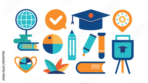 Education and Learning Flat Design Icons Set: School, University, Knowledge, and Academic Symbols