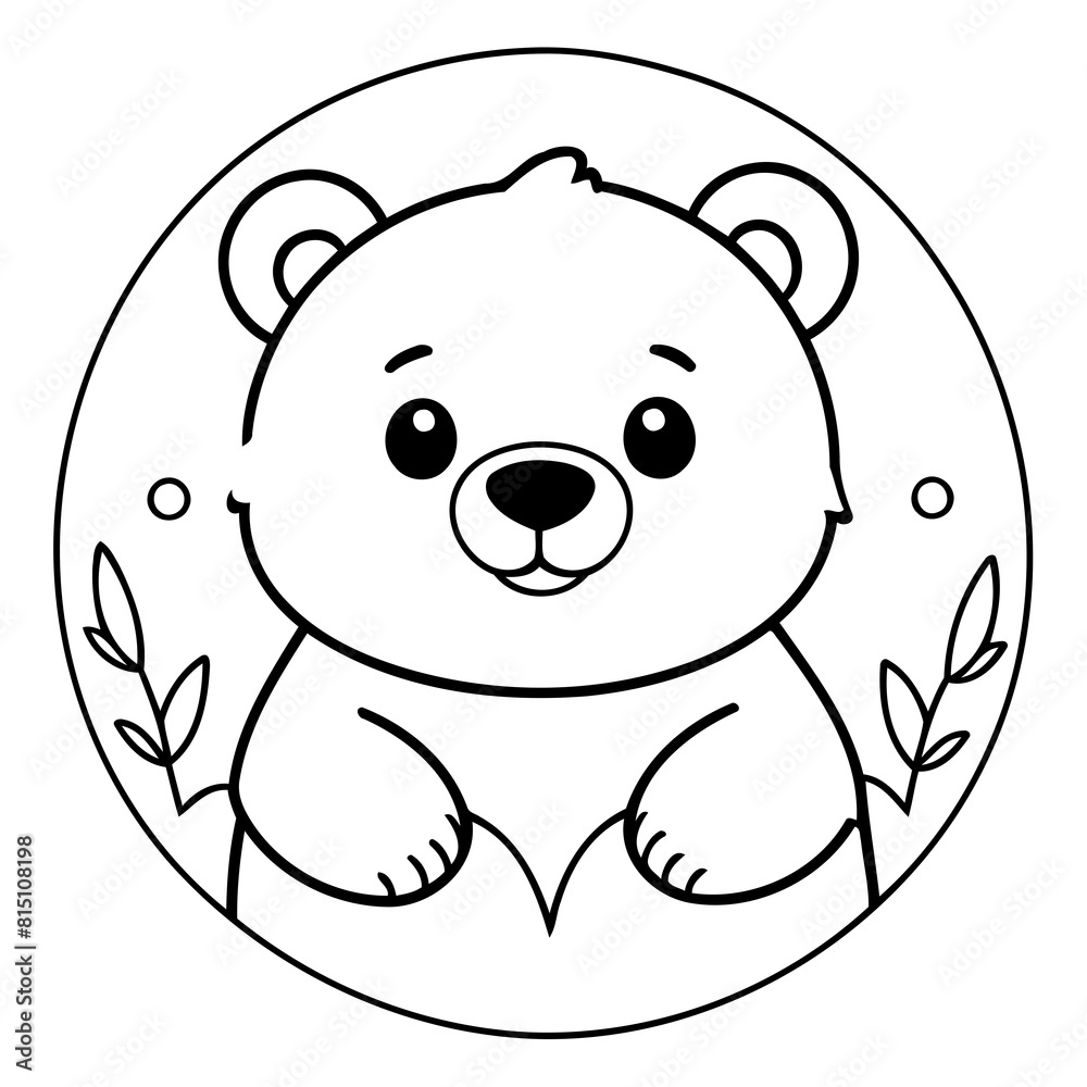 Simple vector illustration of Bear drawing for toddlers colouring page