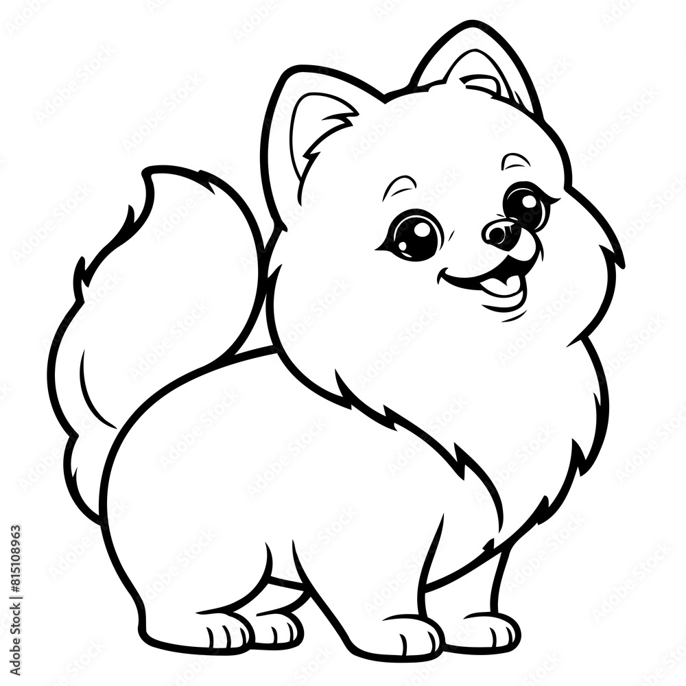 Cute vector illustration Pomeranian colouring page for kids Cute vector illustration Pomeranian colouring page for kids