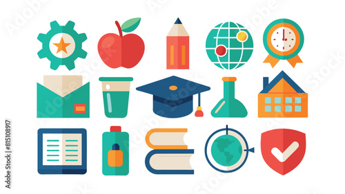 Education and Learning Flat Icons Set. School, University, Knowledge, and Study Symbols Collection.