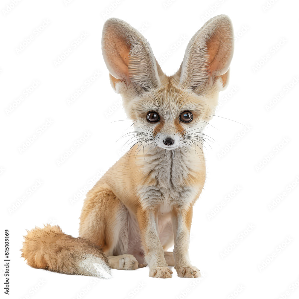 A fennec fox is sitting in front of a Png background, a fennec fox isolated on transparent background A fennec fox is sitting in front of a Png background, a fennec fox isolated on transparent background
