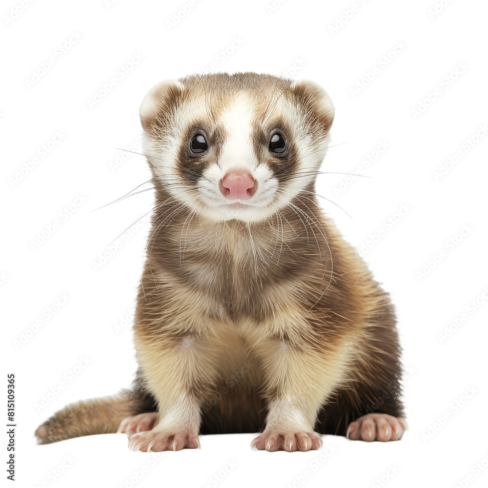 A ferret is sitting calmly in front of a plain Png background, a ferret isolated on transparent background A ferret is sitting calmly in front of a plain Png background, a ferret isolated on transparent background