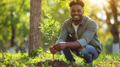 A Man Planting Young Tree photo