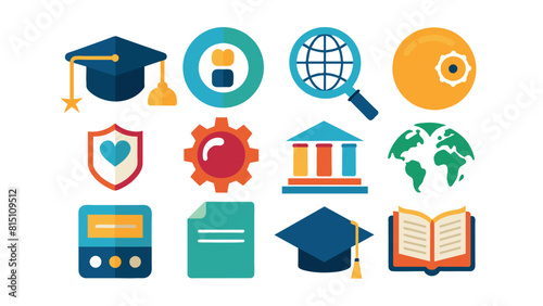 Education and Knowledge Flat Icons Set. University, Learning, Research, and Academic Symbols Collection.