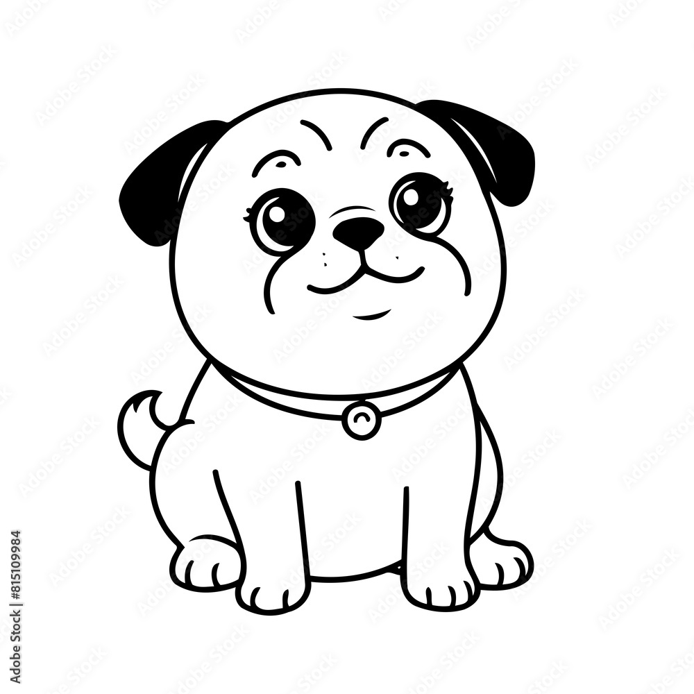 Fototapeta premium Vector illustration of a cute Pug drawing for kids colouring activity