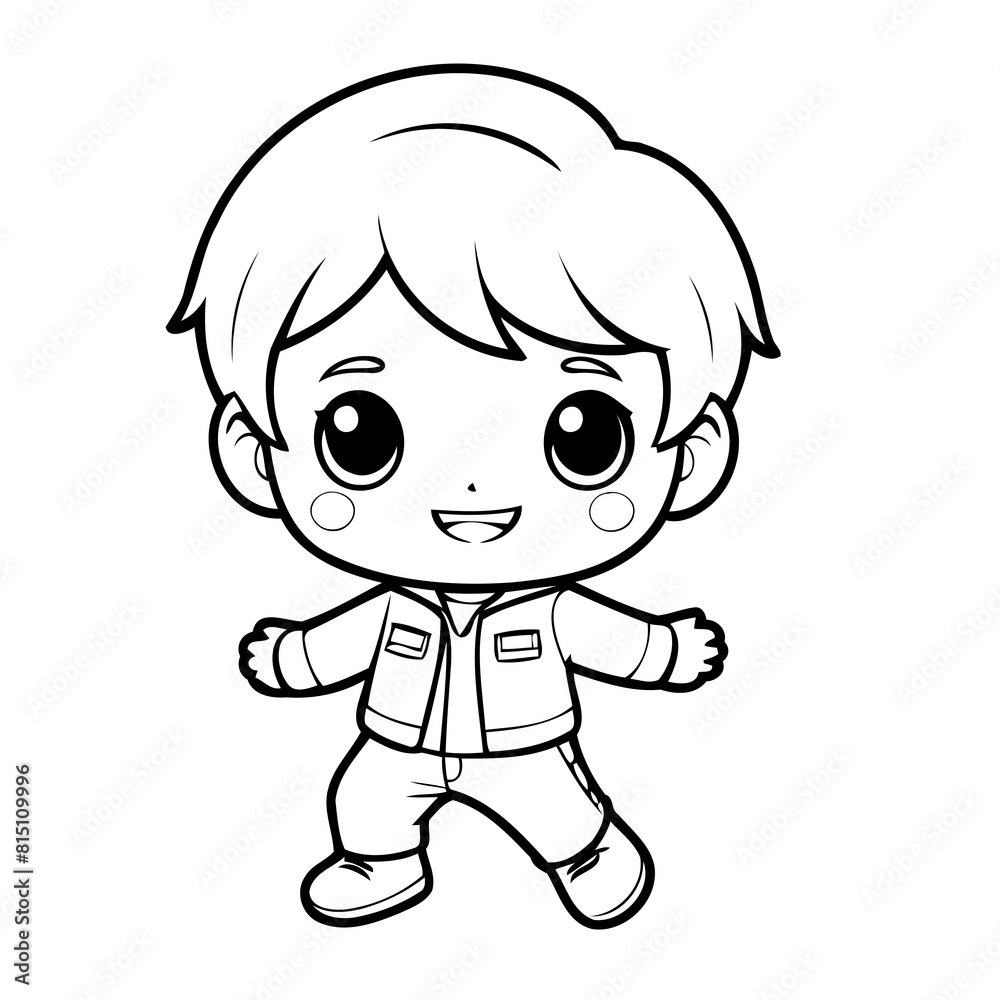 Cute vector illustration Boy drawing for colouring page Cute vector illustration Boy drawing for colouring page