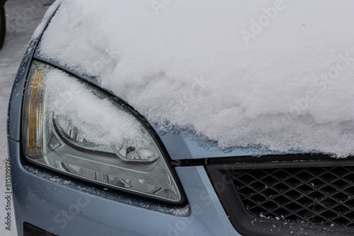 Cars Covered With A Snow In A Row After Snowfall Detailed Stock Photo