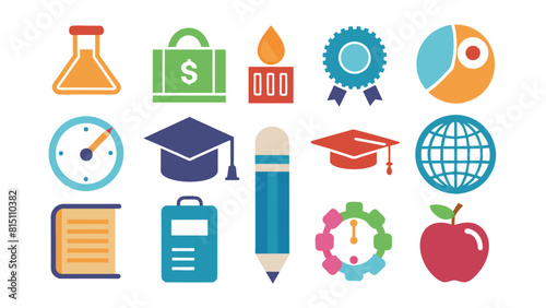 Colorful Education, Learning, Science, and Business Flat Icon Set