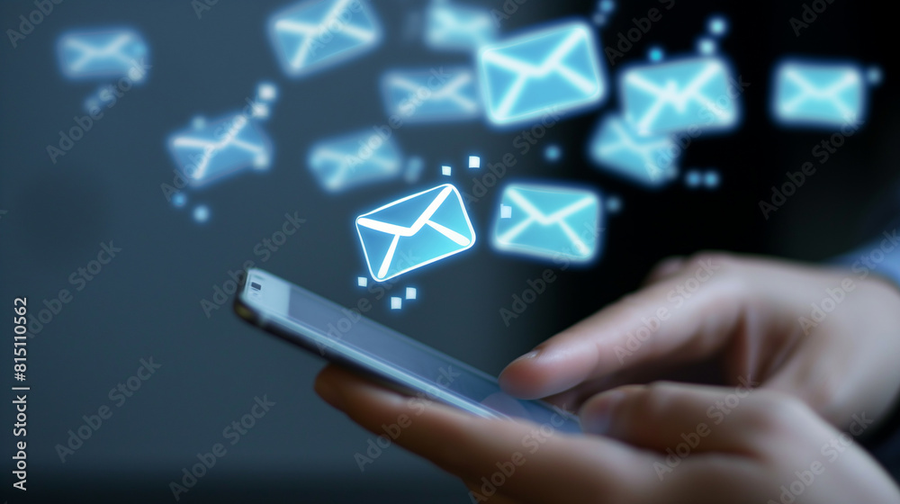 Business professional's hand scrolling through minimalist emails on a smartphone