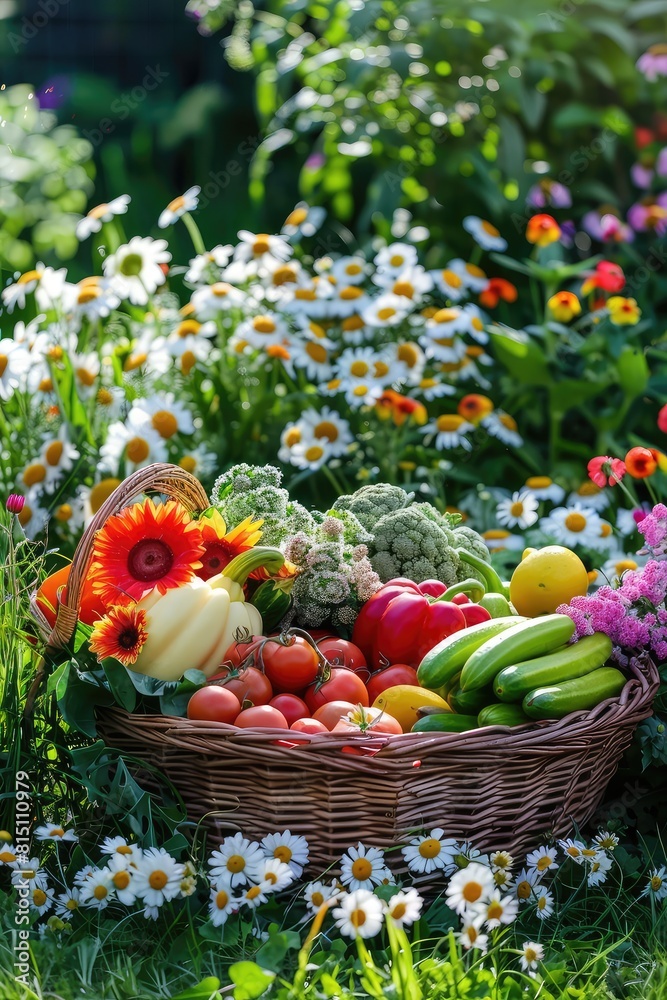 Basket with vegetables and fruits. Selective focus. Basket with vegetables and fruits. Selective focus.