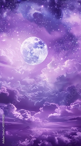 Purple gradient mystical moonlight sky with clouds and stars  a captivating image that captures the ethereal beauty and tranquility of a moonlit night.