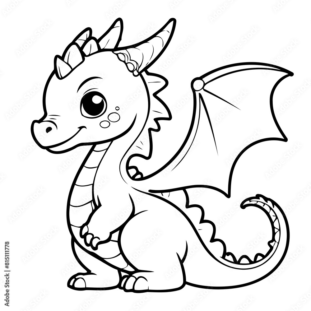 Cute vector illustration Dragon doodle for kids colouring page Cute vector illustration Dragon doodle for kids colouring page