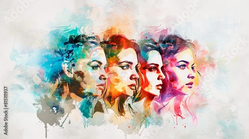 Portrait of a group of Women in watercolor effect, capturing the essence of femininity and strength in vibrant hues. © Viktoryia