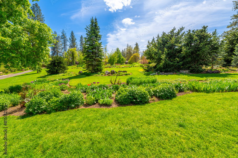 The Joel E. Ferris Perennial Garden inside the 90 acre public Manito Park and Botanical Gardens in the South Hill district near downtown Spokane, Washington. The Joel E. Ferris Perennial Garden inside the 90 acre public Manito Park and Botanical Gardens in the South Hill district near downtown Spokane, Washington.
