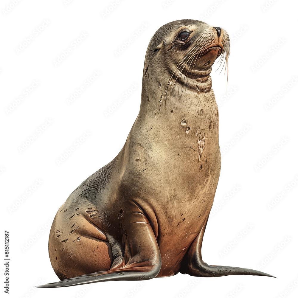 Obraz premium A Galapagos sea lion sits calmly on a Png background, a galapagos sea lion isolated on transparent background