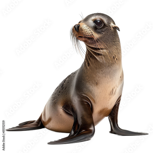 A sea lion from the Galapagos Islands sitting on a plain Png background, a galapagos fur seal isolated on transparent background