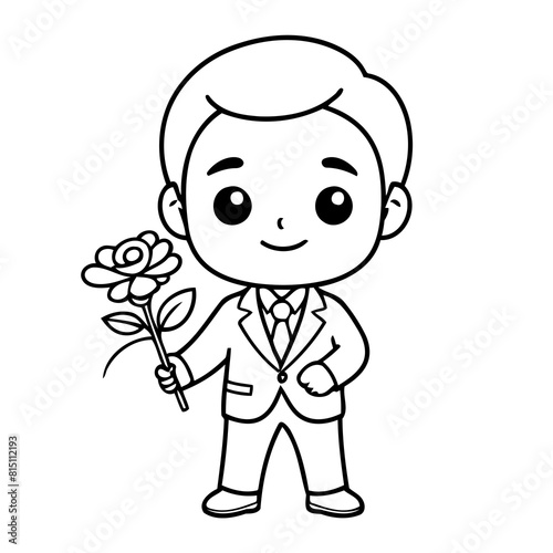 Cute vector illustration Businessman drawing for kids colouring activity