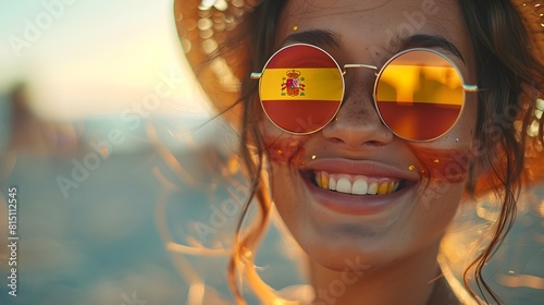 Joyful Spanish Flag on Woman's Face photo