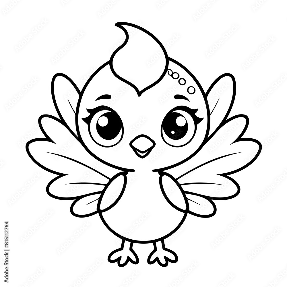 Fototapeta premium Vector illustration of a cute Peacock drawing for toddlers coloring activity