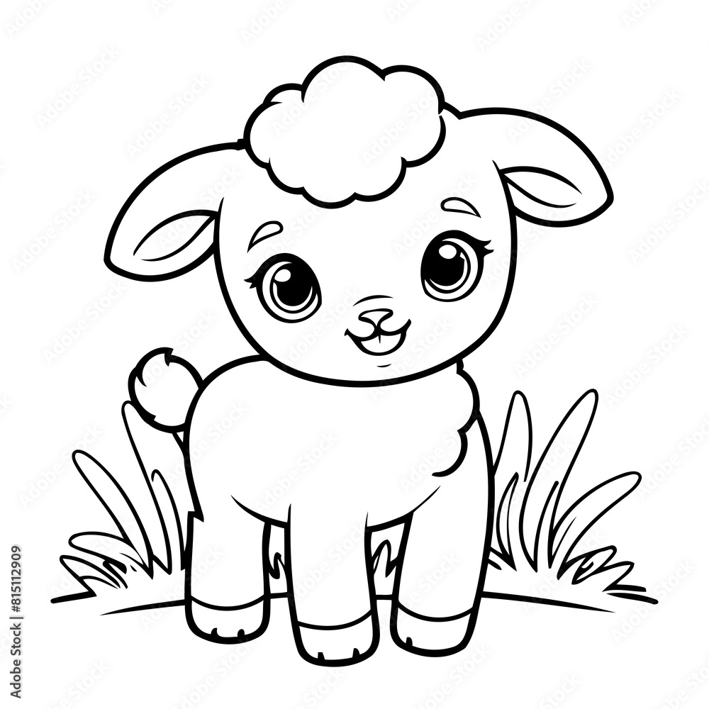 Fototapeta premium Vector illustration of a cute Lamb drawing colouring activity