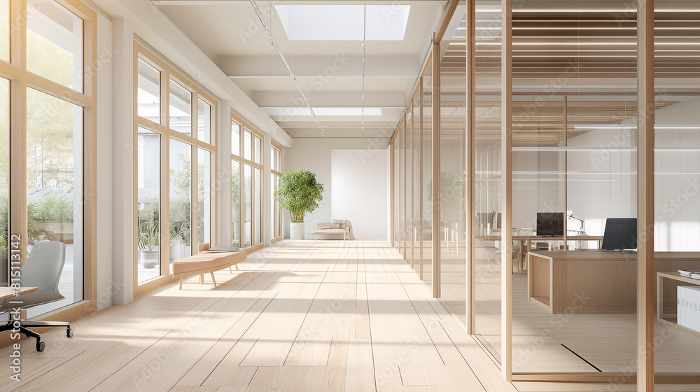Minimalist office environment with natural light