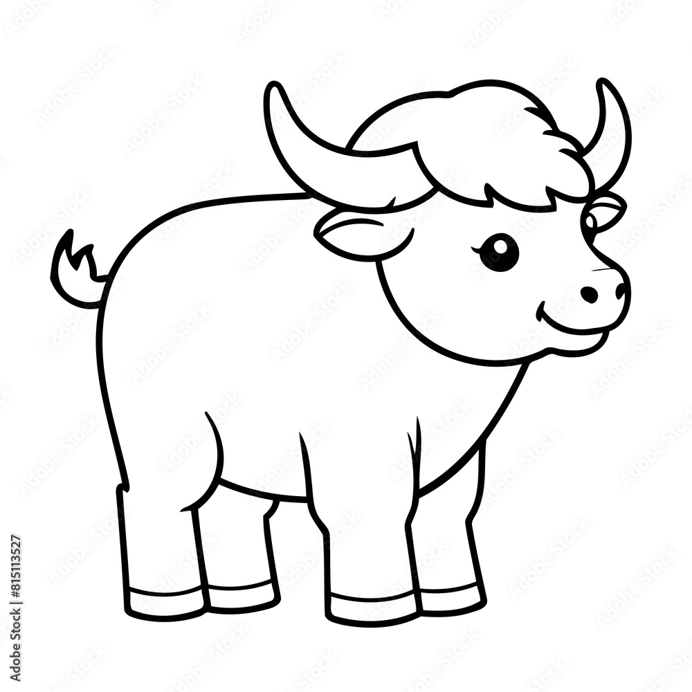 Cute vector illustration Yak drawing for kids colouring page
