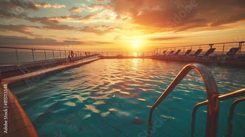 Pool on Cruise Ship at Sunset  Cruise and Relaxation