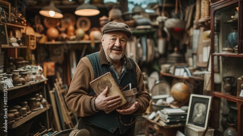 The picture of the antique dealer that working inside the old vintage shop that selling  buying or appraisal the antique  old  retro  classic object in the past but still valuable and elegant. AIG43.