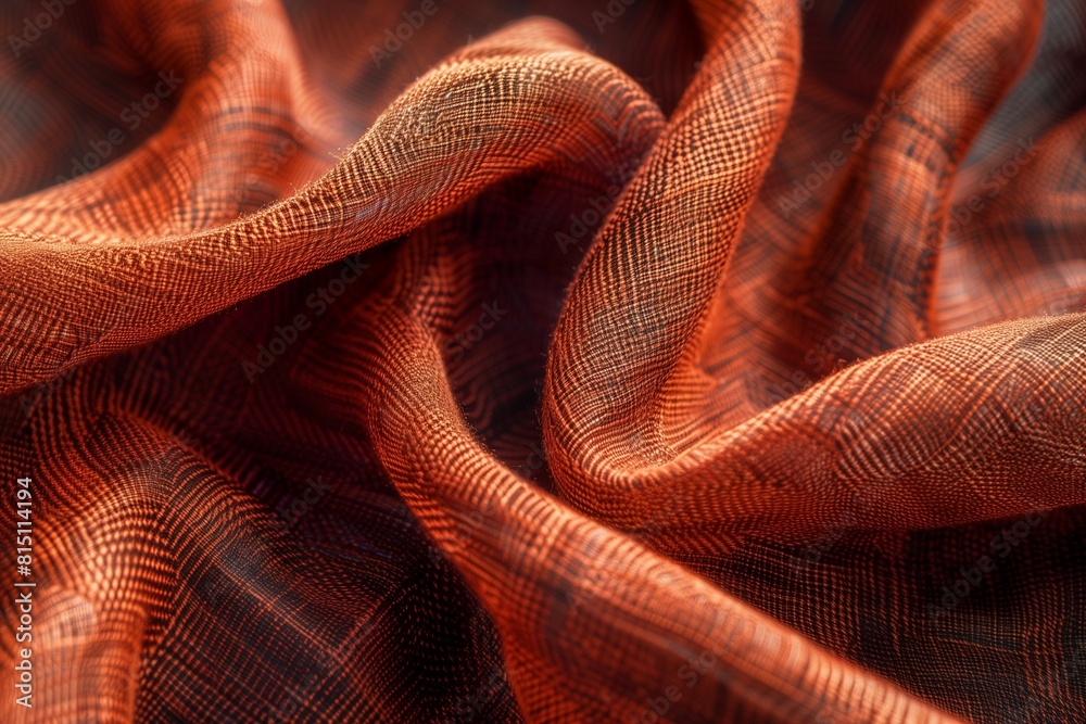 Fototapeta premium A textile masterpiece: the fabric swatch showcases thick and thin waves in burnt sienna. The linen texture promises both elegance and durability